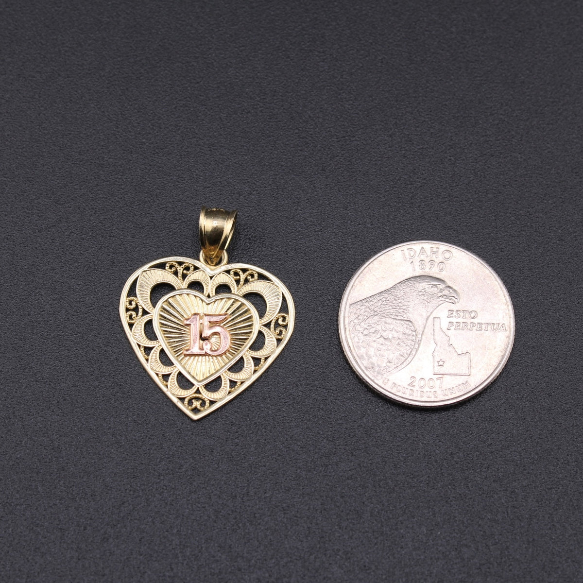 Real 10K Gold 15th Quince Heart Pendant