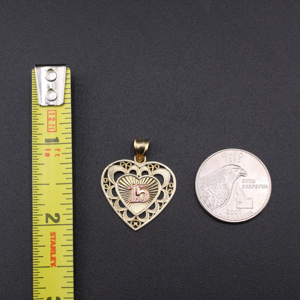 Real 10K Gold 15th Quince Heart Pendant