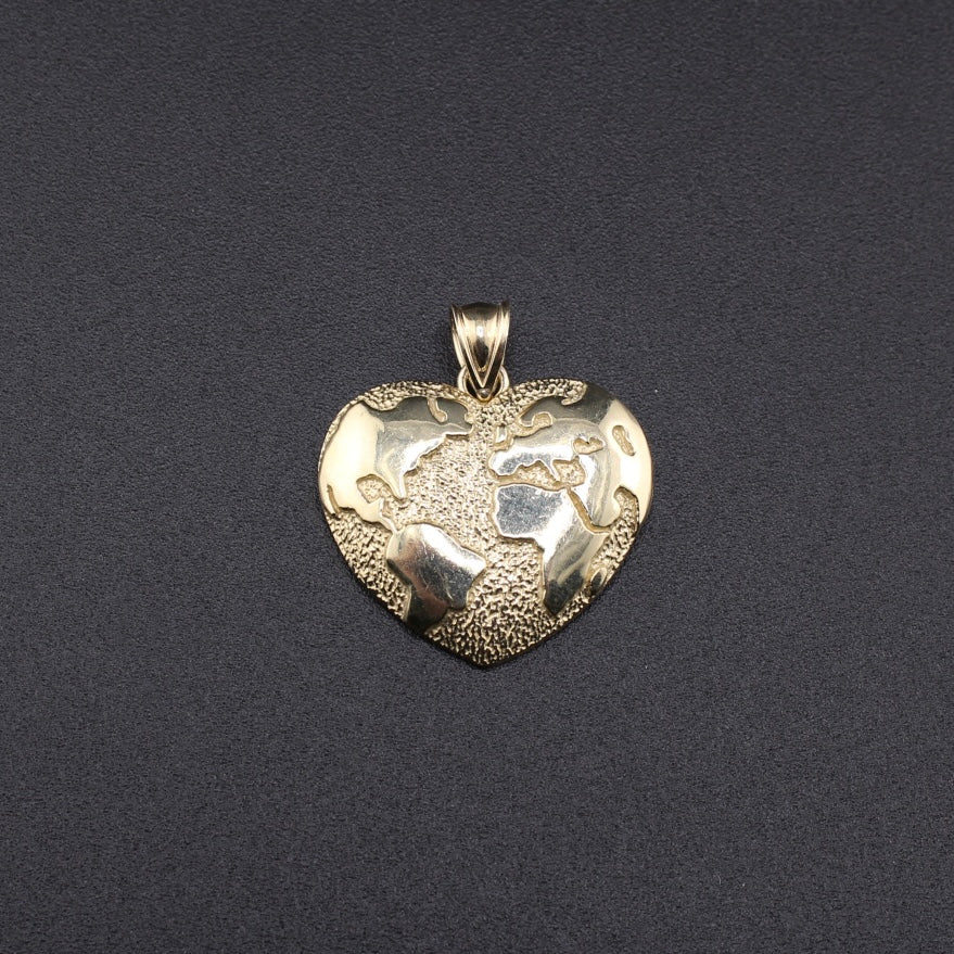 Real 10K Gold World Heart Pendant