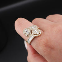 Real 10K Gold Diamond Double Heart Ring