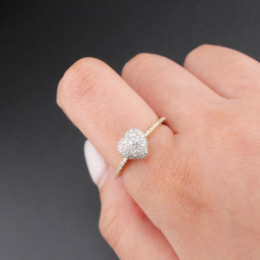 Anillo de Corazón de Diamantes de Oro de 10K auténtico