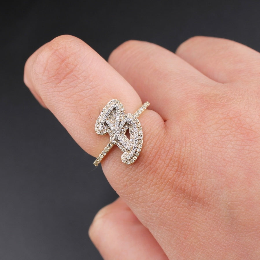 Real 10K Gold Diamond Letter B Initial Ring