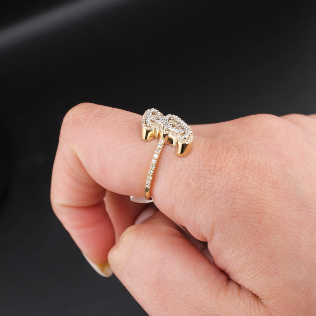Real 10K Gold Diamond Letter B Initial Ring