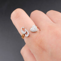 Anillo de oro de 10K auténtico con diamante y letra G inicial con forma de corazón