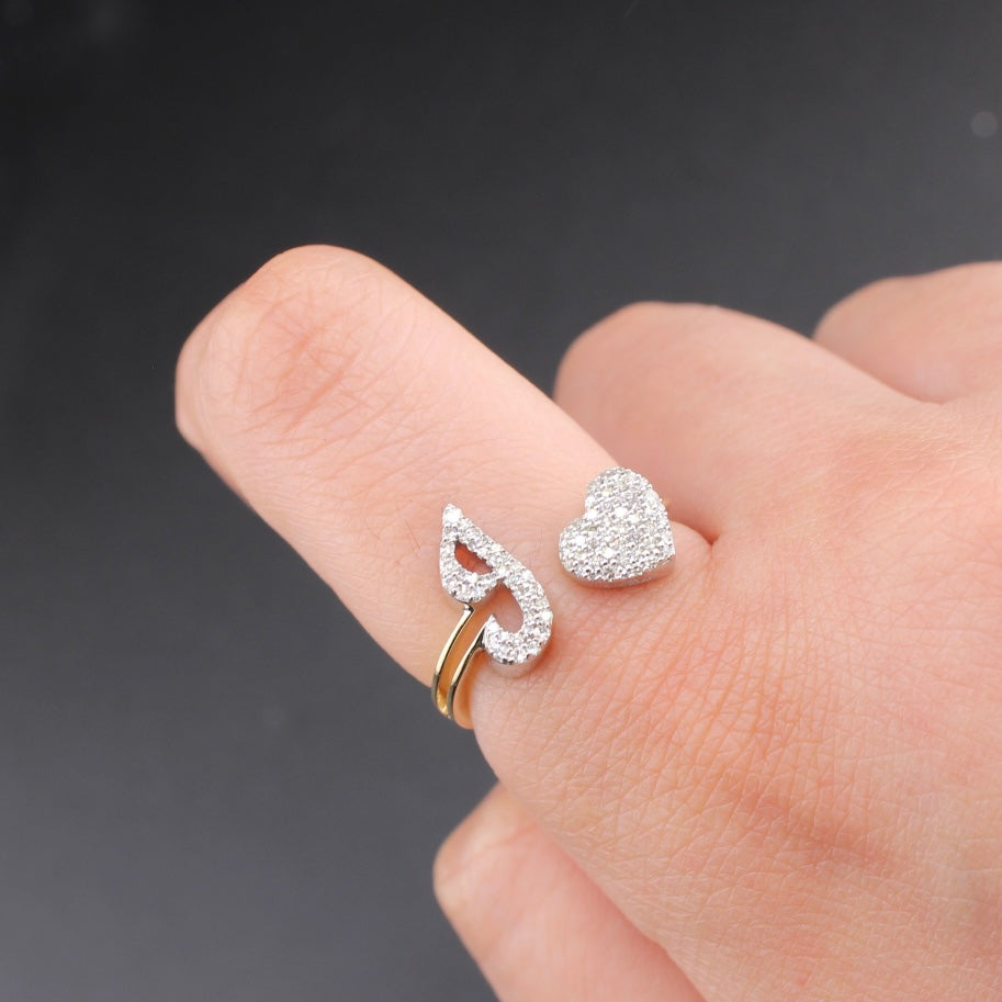 Real 10K Gold Diamond Letter J Initial Heart Ring