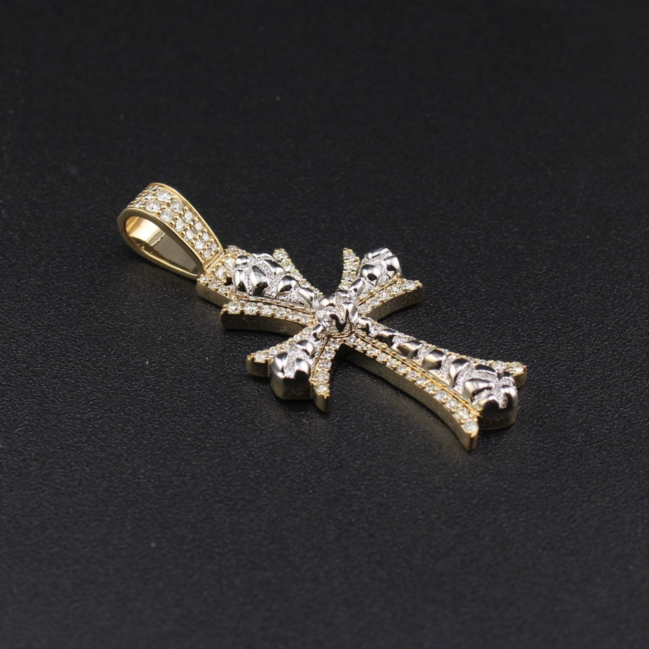 Colgante de cruz con diamantes de oro de 10K real