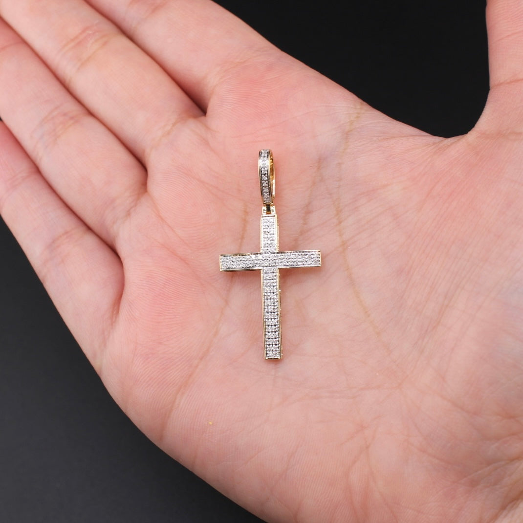 Real 10K Gold Diamond Cross Pendant
