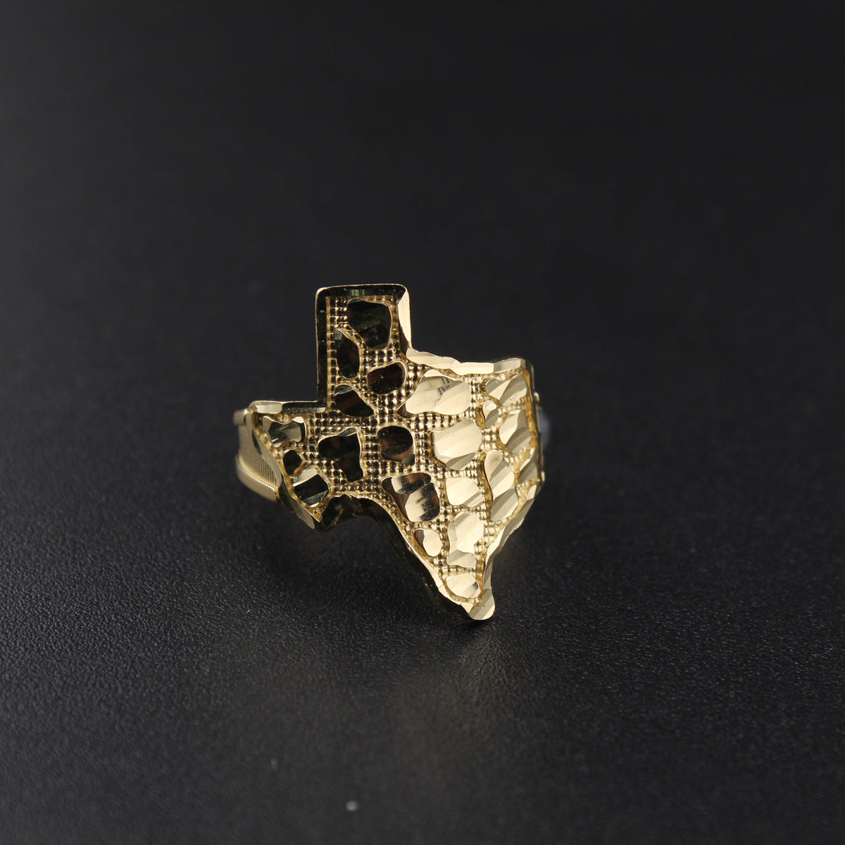 Anillo de oro de 10K auténtico con pepita curva de Texas, grande