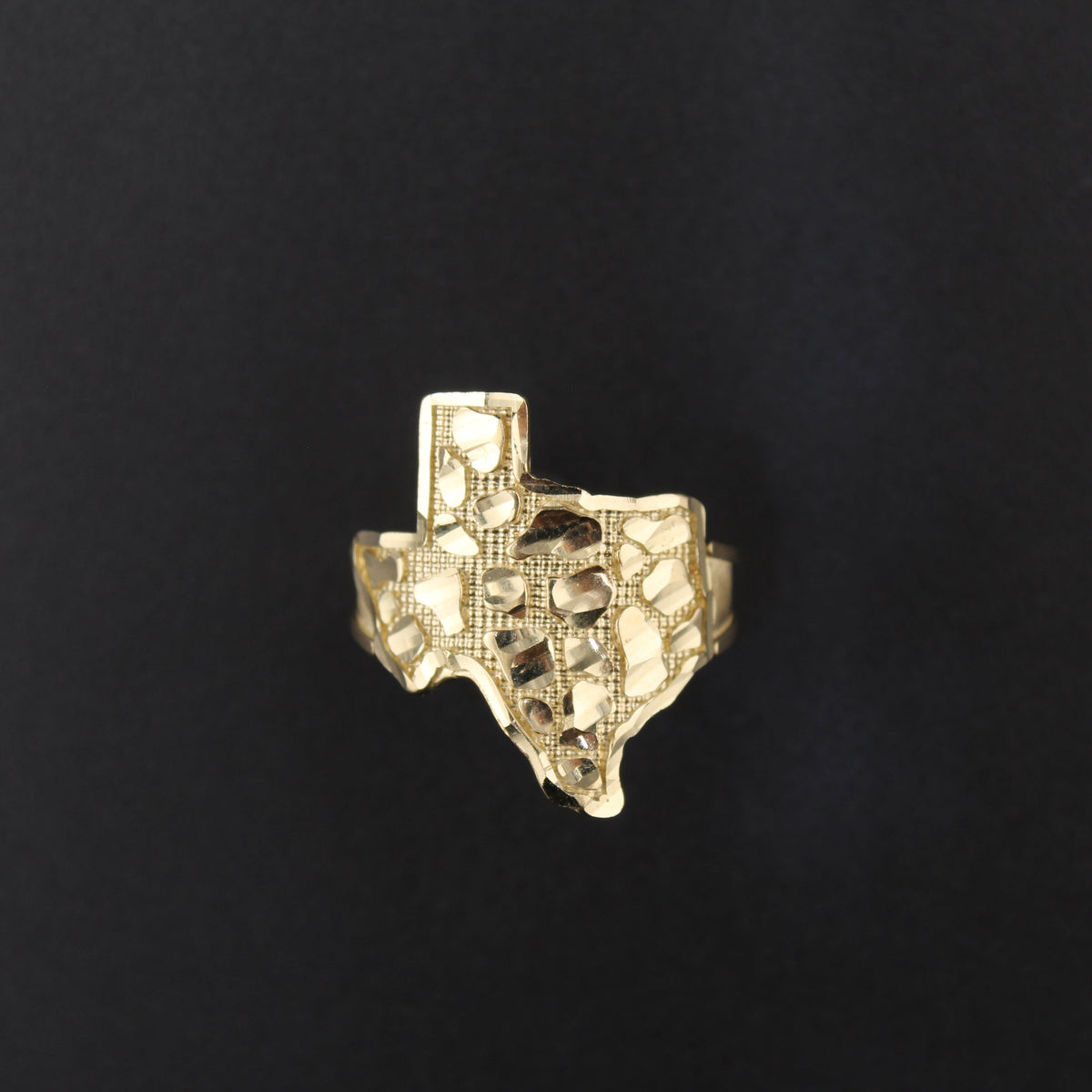 Anillo de oro de 10K auténtico con pepita curva de Texas, grande