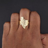 Anillo de oro de 10K auténtico con pepita curva de Texas, grande