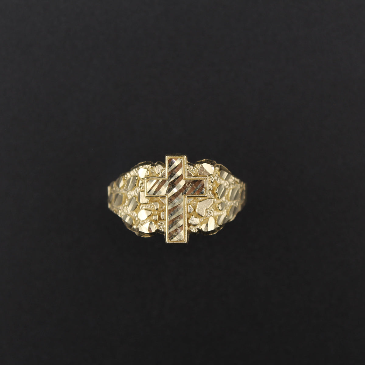 Real 10K Gold Cross Nugget Ring