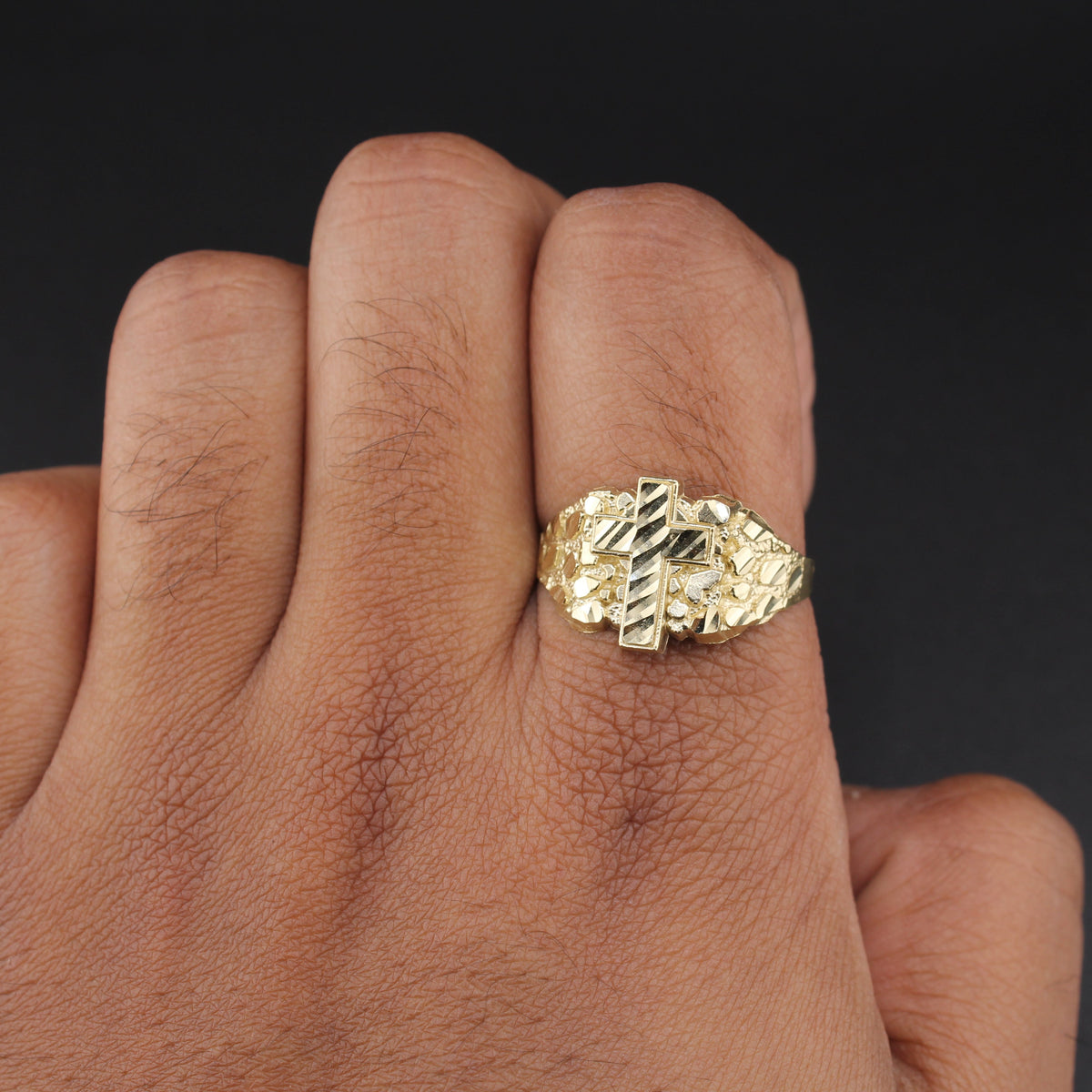 Real 10K Gold Cross Nugget Ring