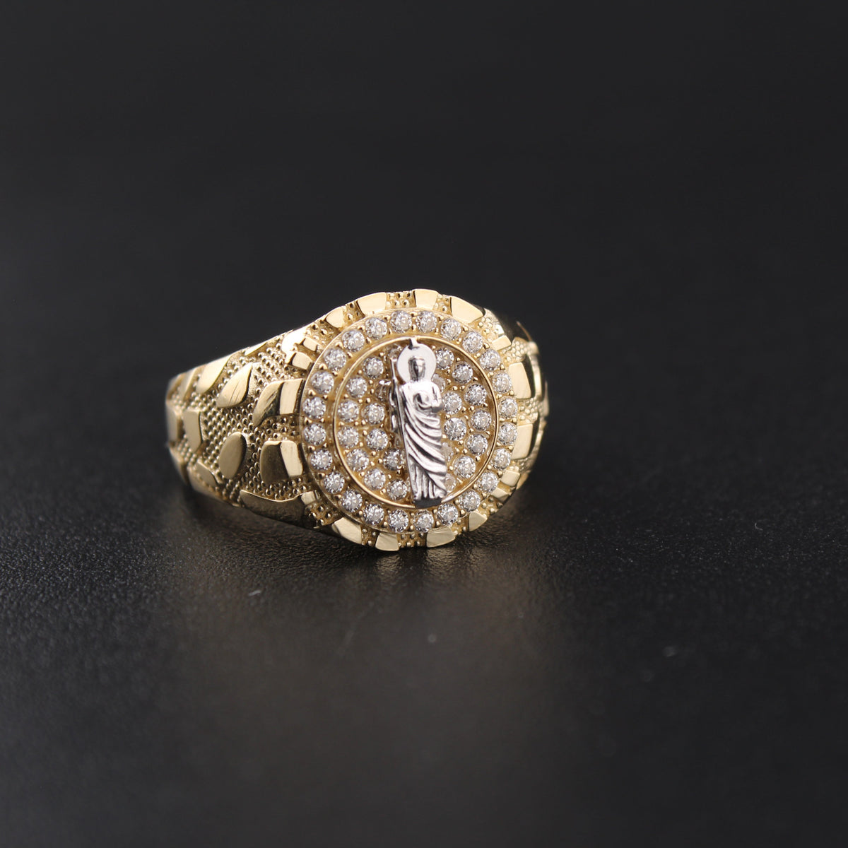 Anillo redondo de San Judas de oro de 10K auténtico