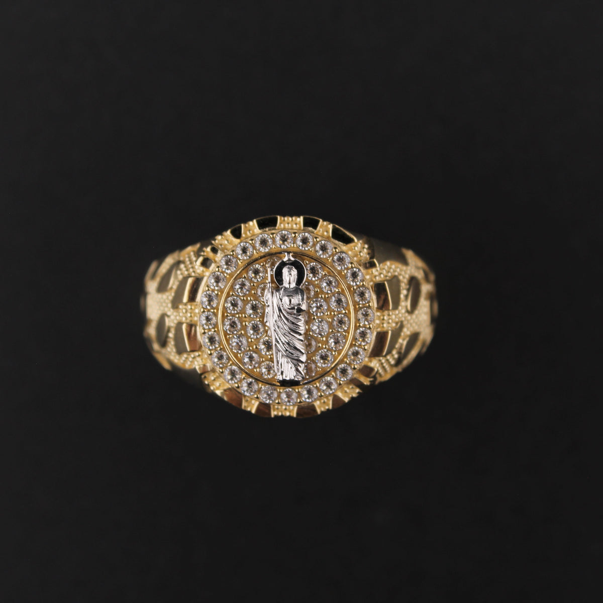 Anillo redondo de San Judas de oro de 10K auténtico