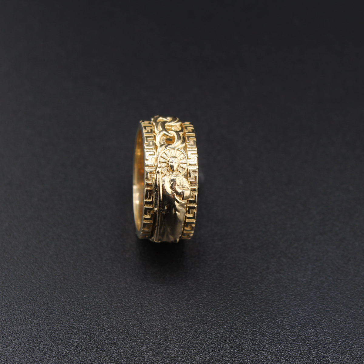 Anillo Chino Giratorio de Oro de 10K Genuino con San Judas Tadeo