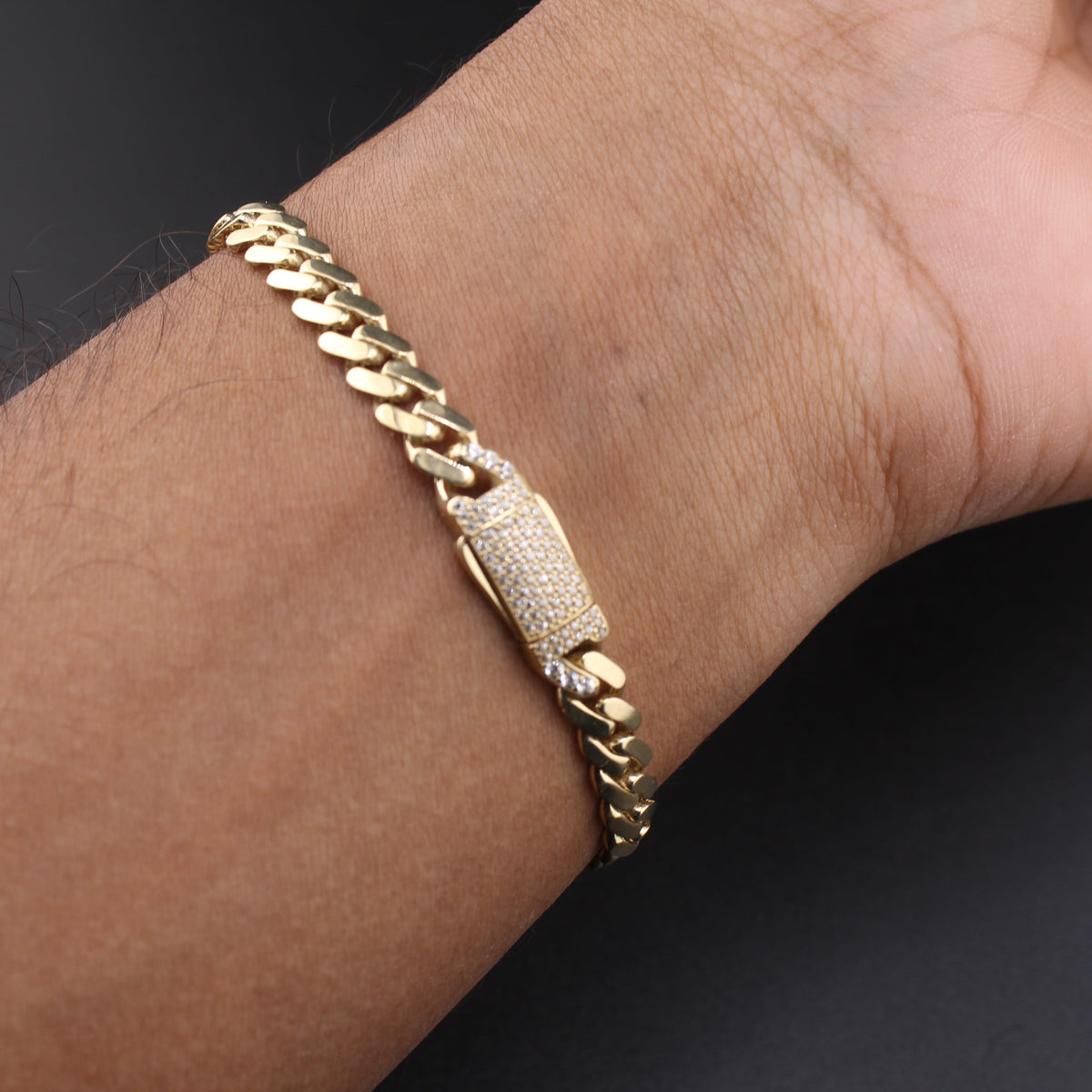 Pulsera cubana Royal de oro de 10K de 6mm auténtico