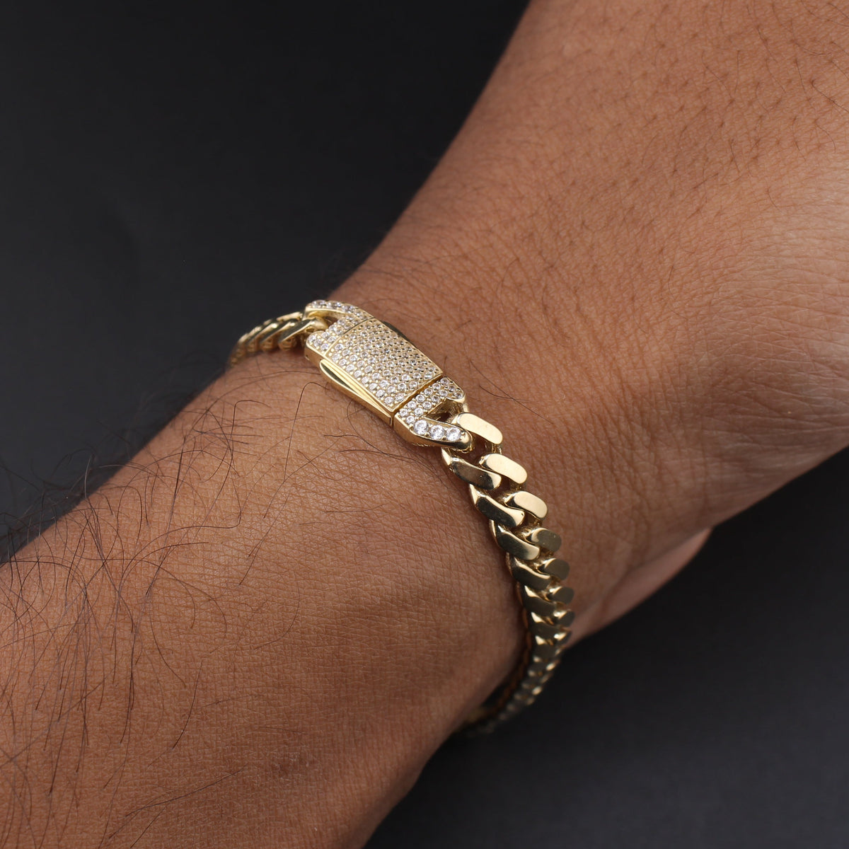 Pulsera cubana Royal de oro de 10K de 6mm auténtico