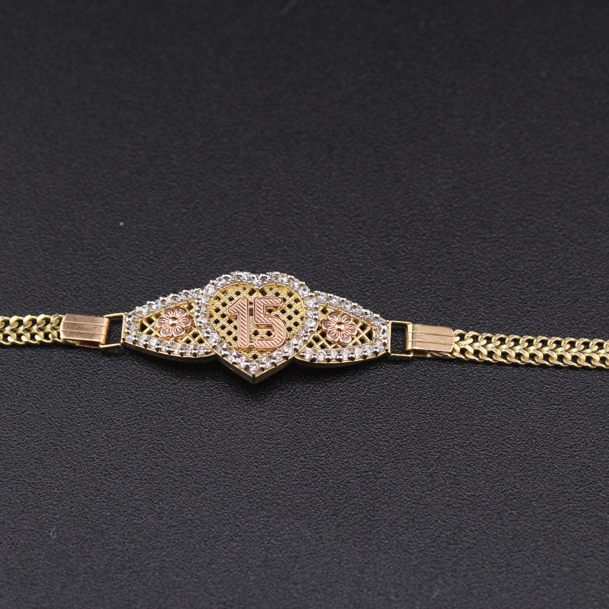 Pulsera de Quinceañera de Oro Real de 14K