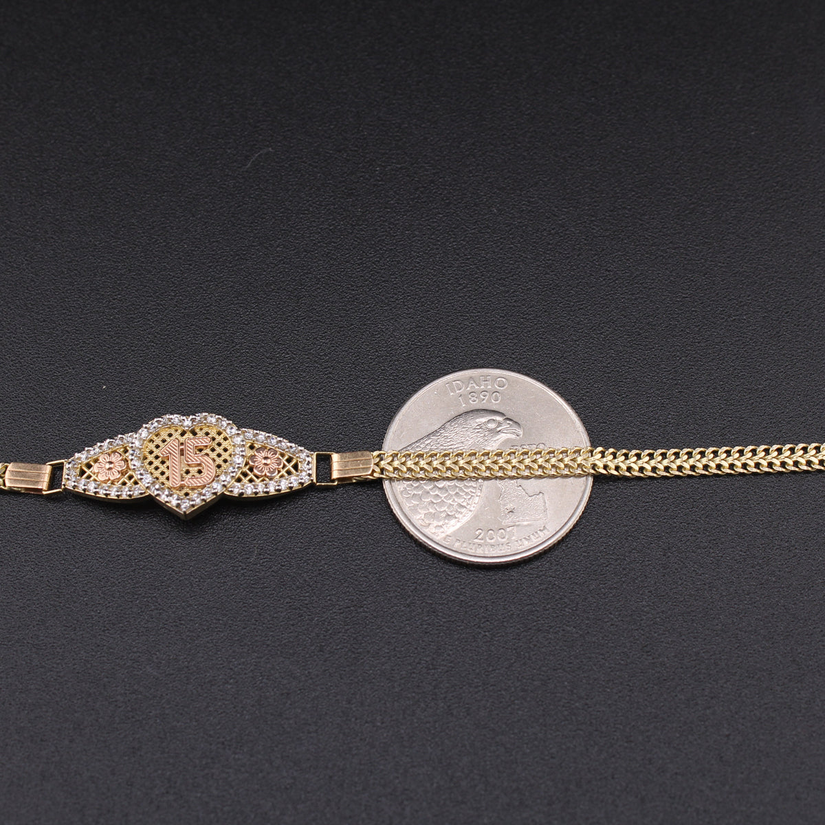 Pulsera de Quinceañera de Oro Real de 14K