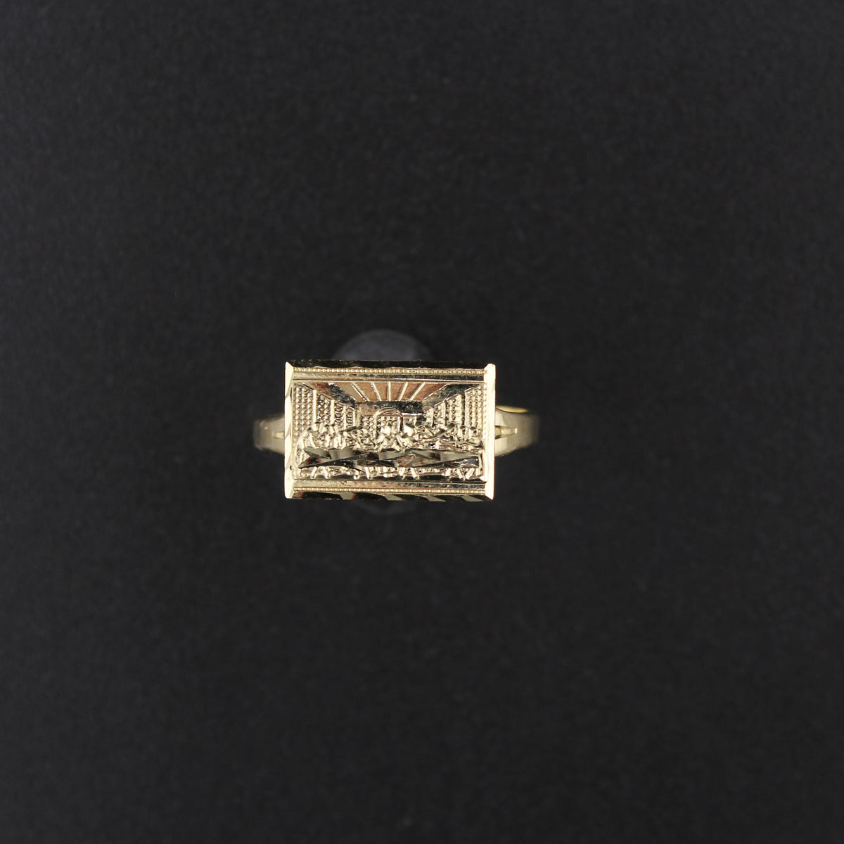 Anillo rectangular de la Última Cena en oro de 10 quilates auténtico