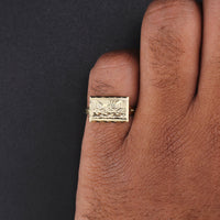 Anillo rectangular de la Última Cena en oro de 10 quilates auténtico