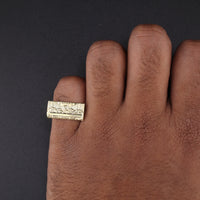 Anillo rectangular de la Última Cena de oro de 10K auténtico