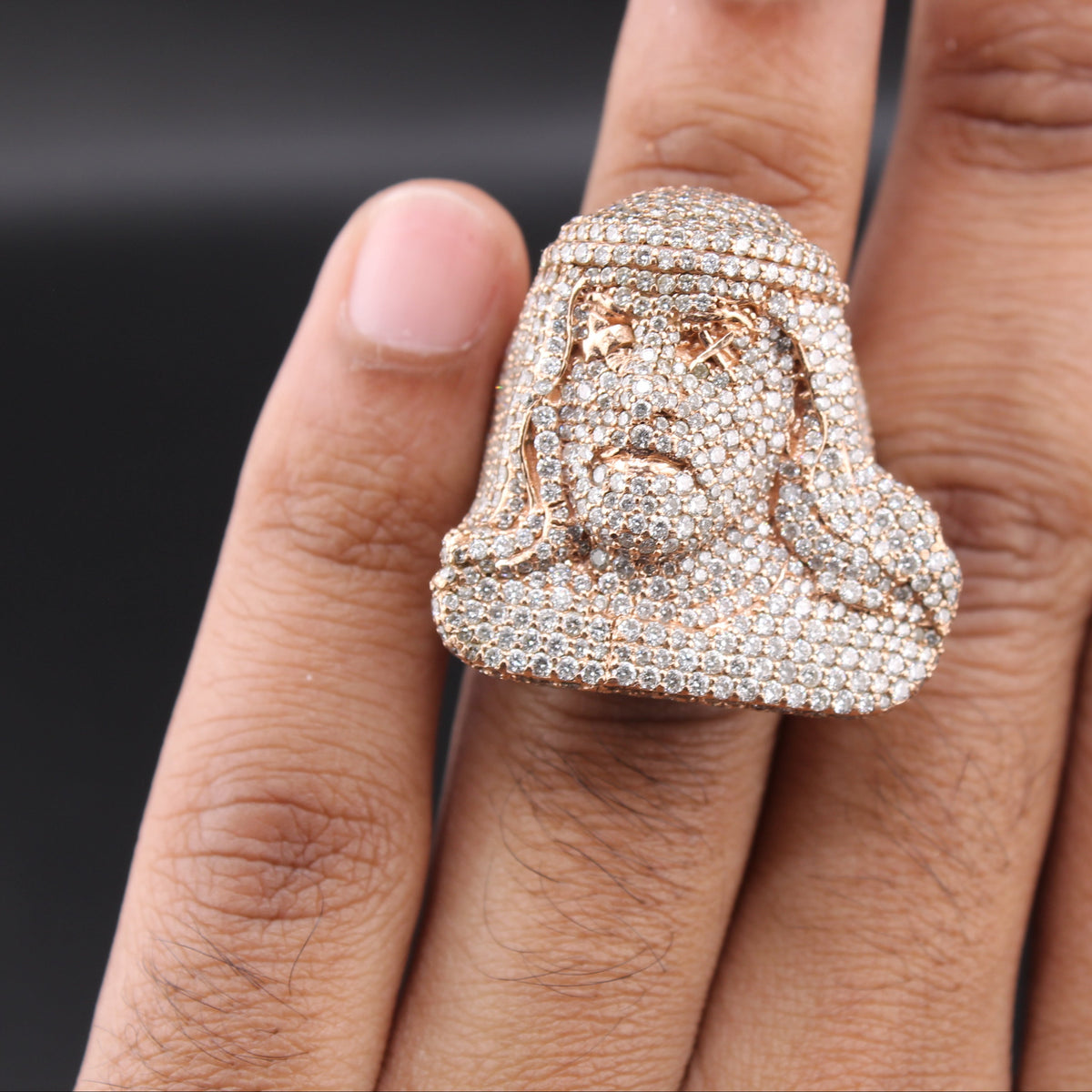 Anillo de sello de oro macizo de 14K con diamante y cara de Jesús