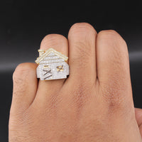 Anillo Real de Oro de 10K con Diamantes, Diseño "Trap House"