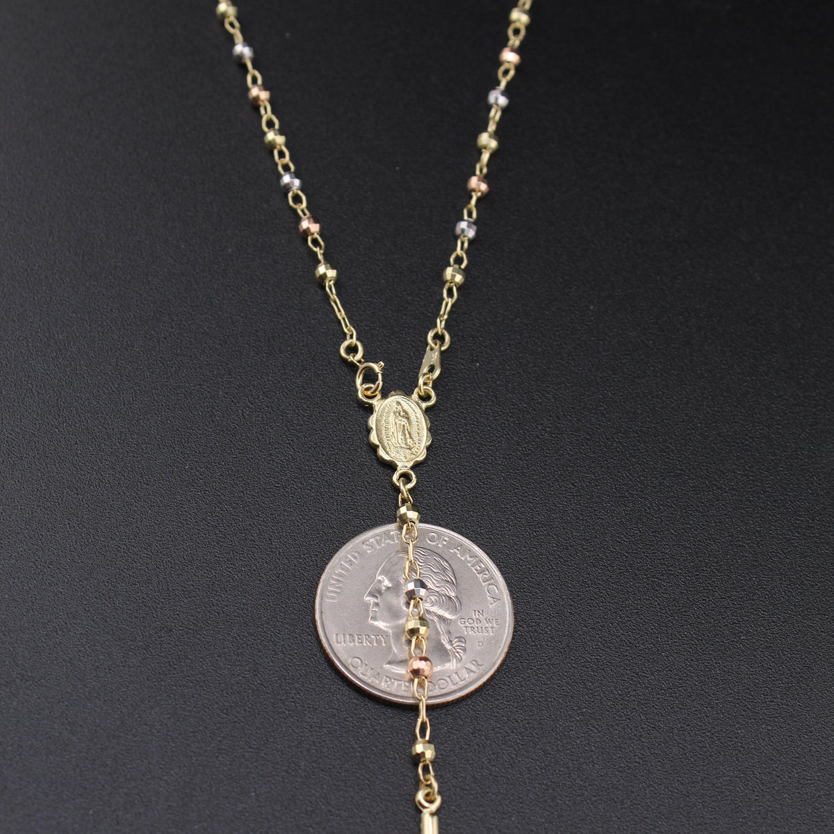 Real 14K Tri-Color Gold Rosary Chain