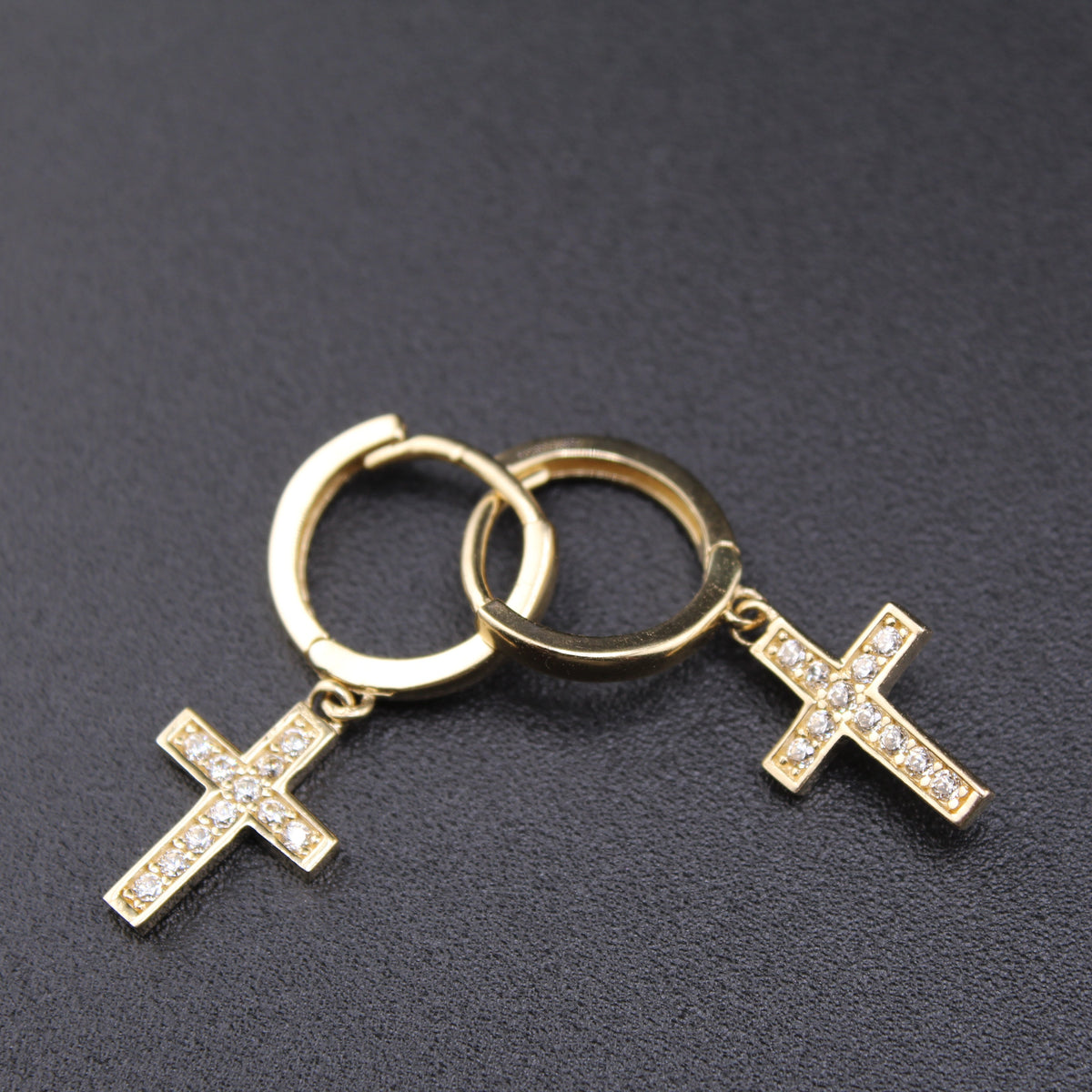 Real 14K Gold Cross Drop Hoops