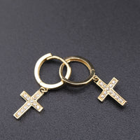 Real 14K Gold Cross Drop Hoops