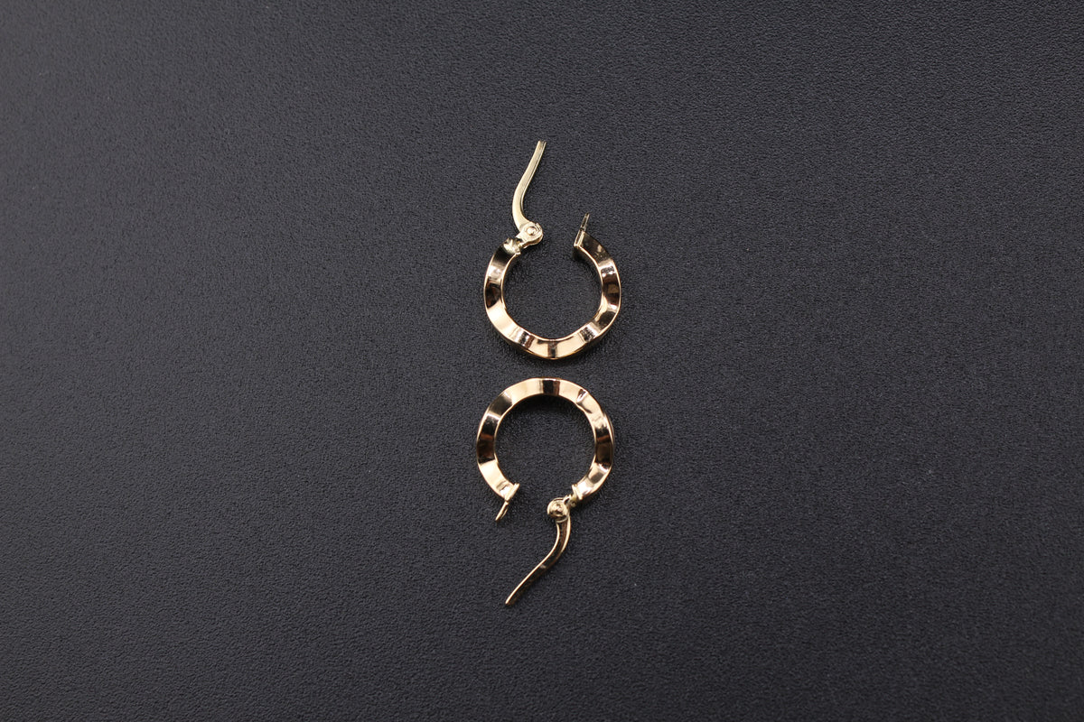 Real 14K Gold Wavy Hoops