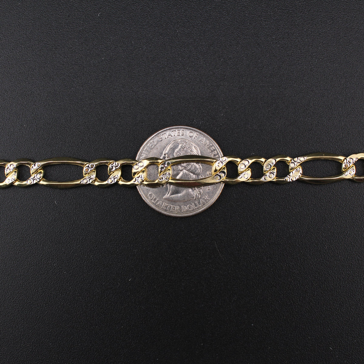 Pulsera de oro de 10K auténtico, diseño Figaro de 8mm con corte de diamante