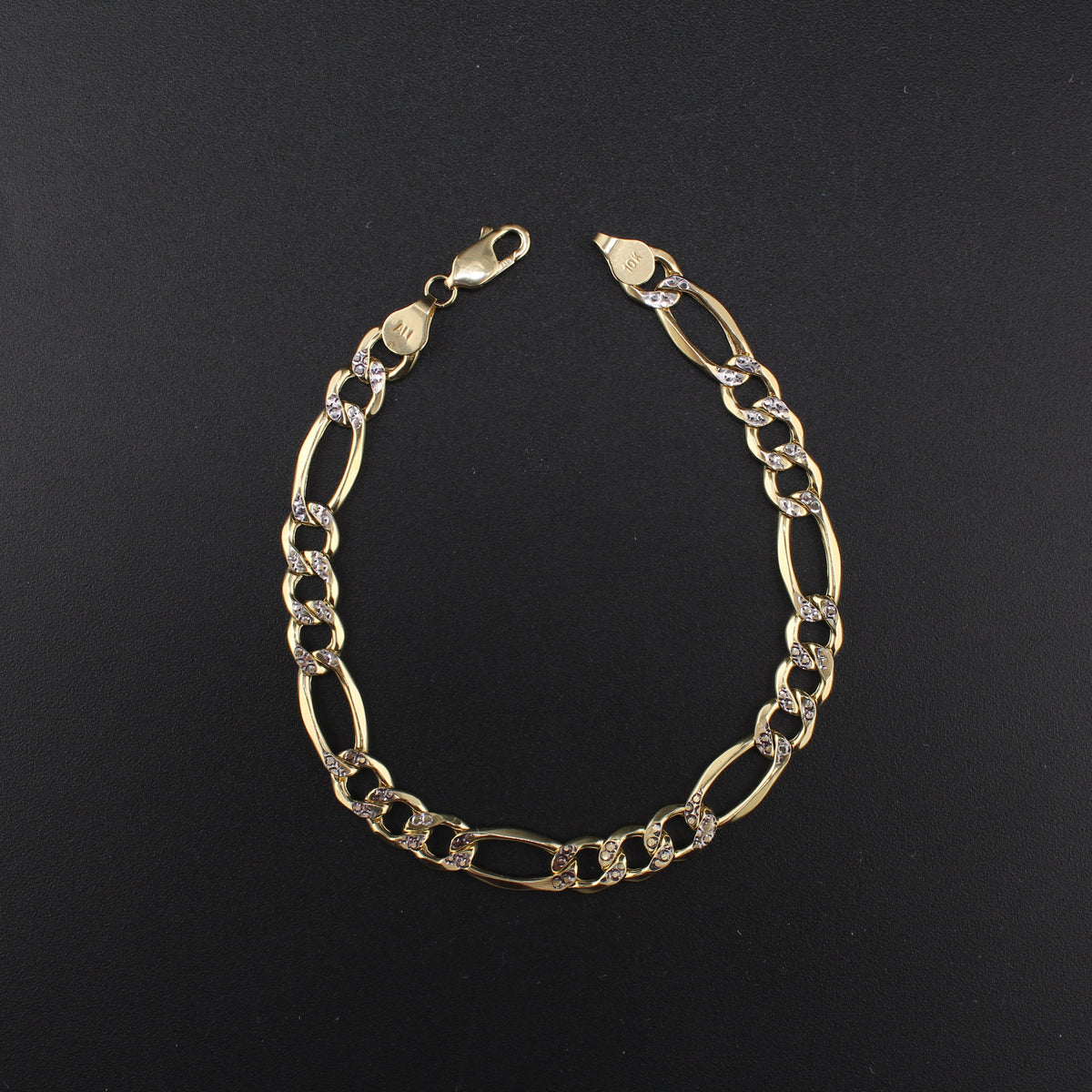 Pulsera de oro de 10K auténtico, diseño Figaro de 8mm con corte de diamante