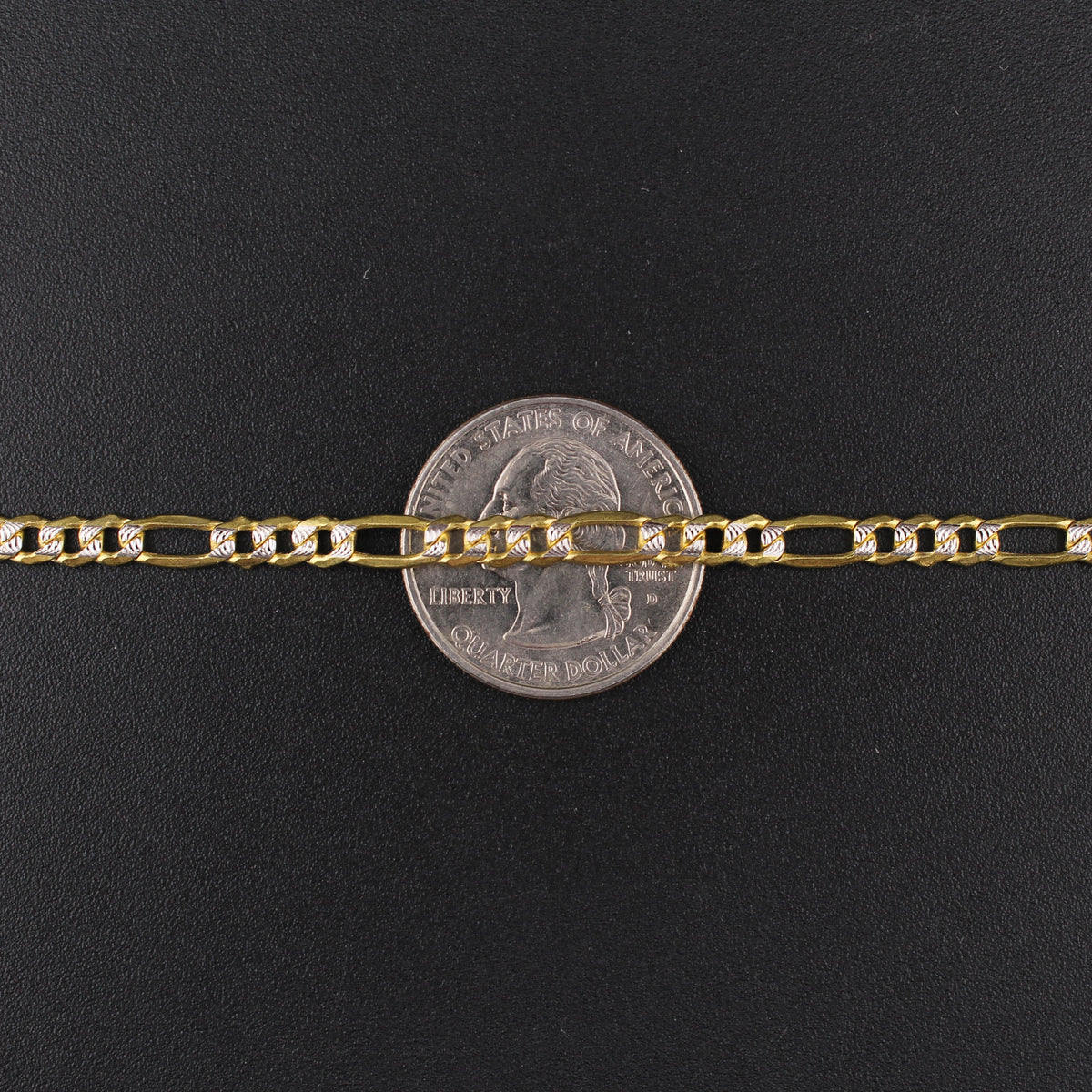 Pulsera de oro de 10K auténtico, diseño Figaro de corte diamante, 4 mm