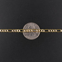 Pulsera de oro de 10K auténtico, diseño Figaro de corte diamante, 4 mm