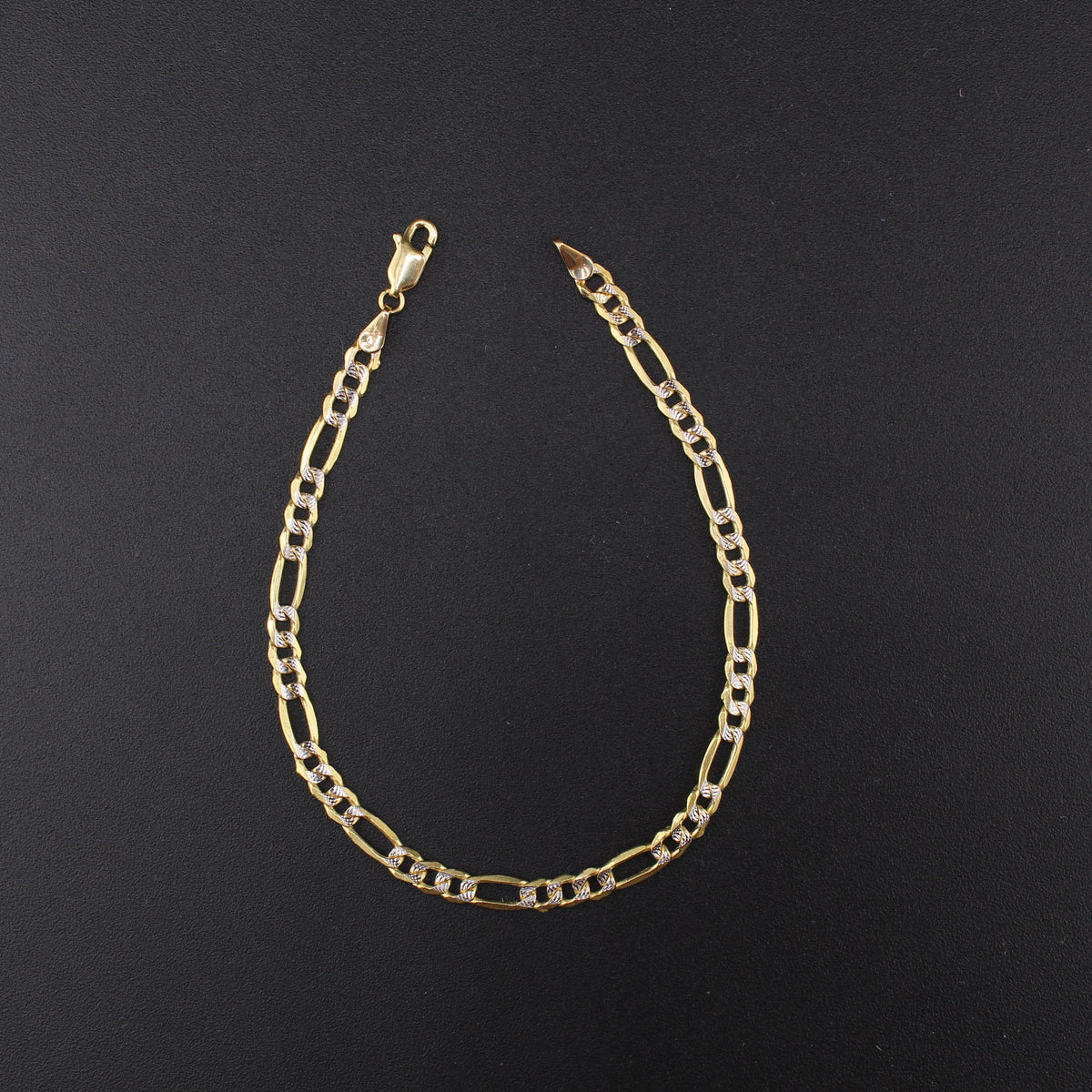 Pulsera de oro de 10K auténtico, diseño Figaro de corte diamante, 4 mm