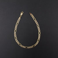 Pulsera de oro de 10K auténtico, diseño Figaro de corte diamante, 4 mm