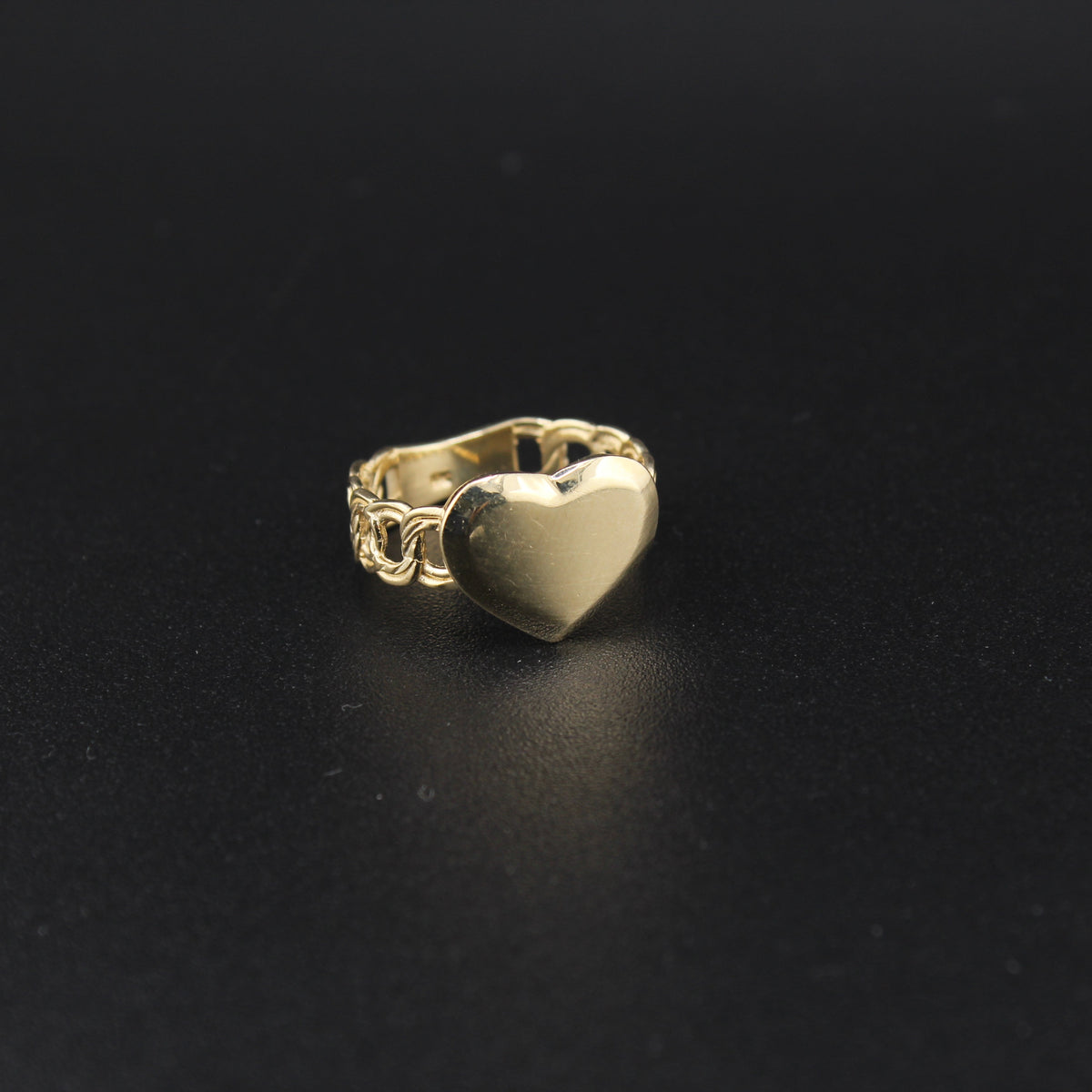 Anillo de corazón de cadena de oro de 10K real