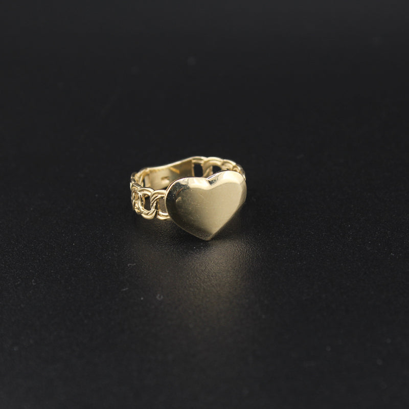 Real 10K Gold Heart Ring Chain Band
