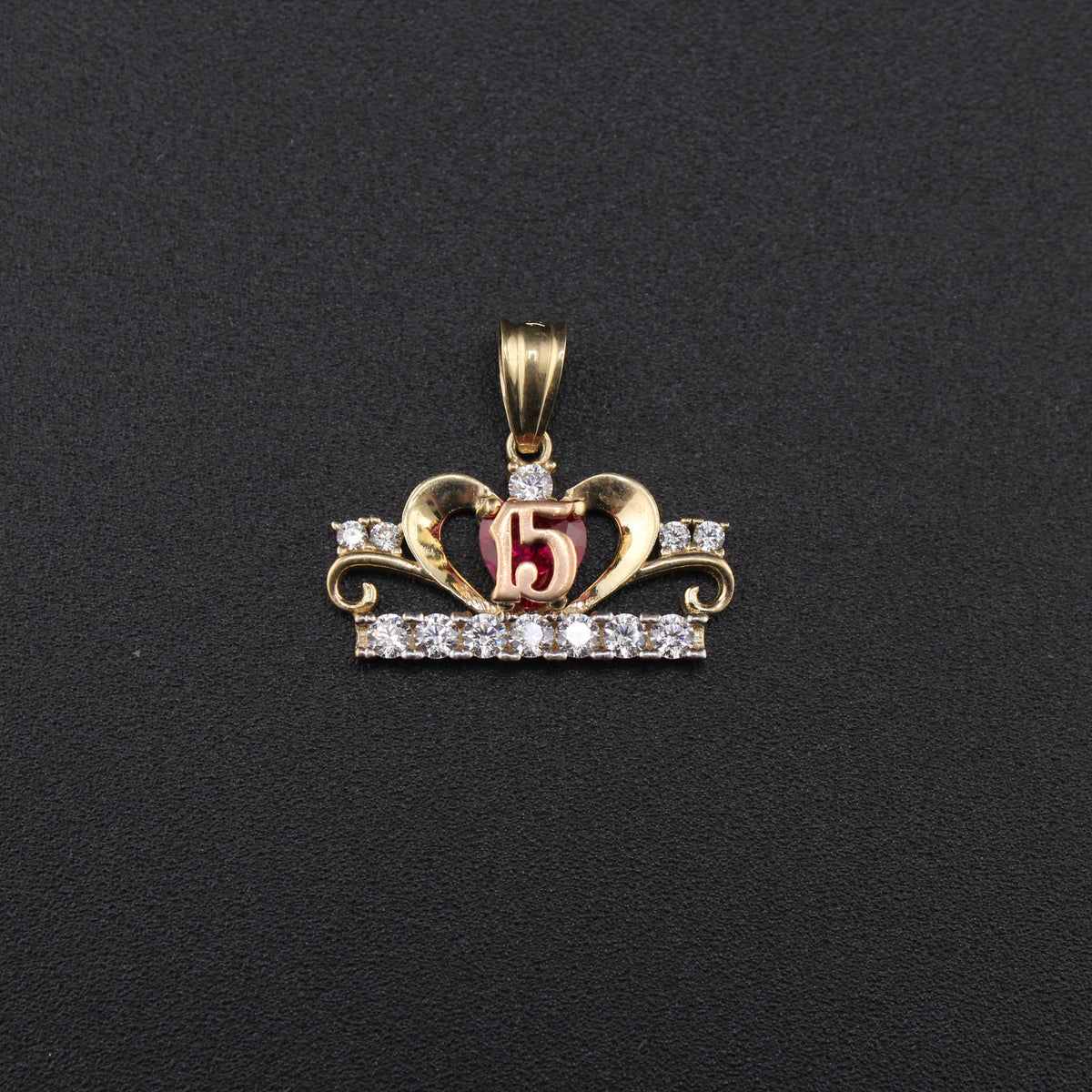 Real 10K Gold Quinceañera Red Stone Charm