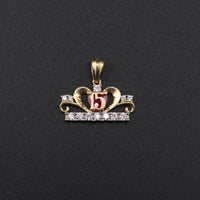 Real 10K Gold Quinceañera Red Stone Charm
