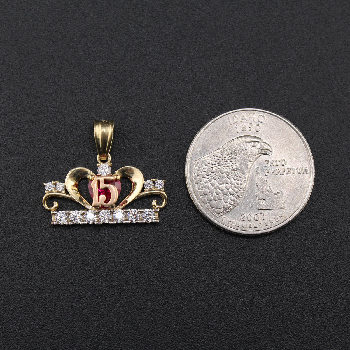 Real 10K Gold Quinceañera Red Stone Charm