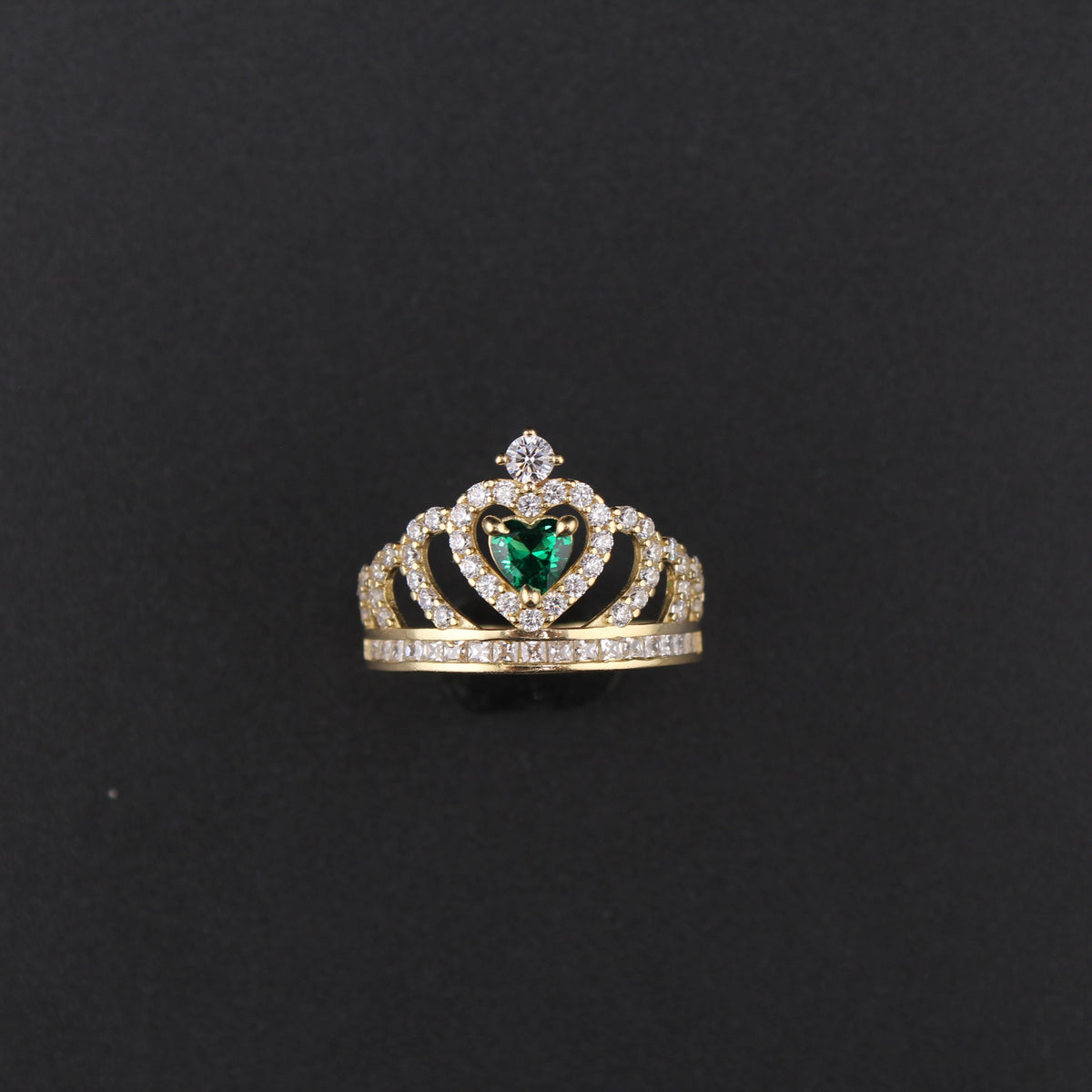 Real Gold 14K Tiara Green Stone Ring