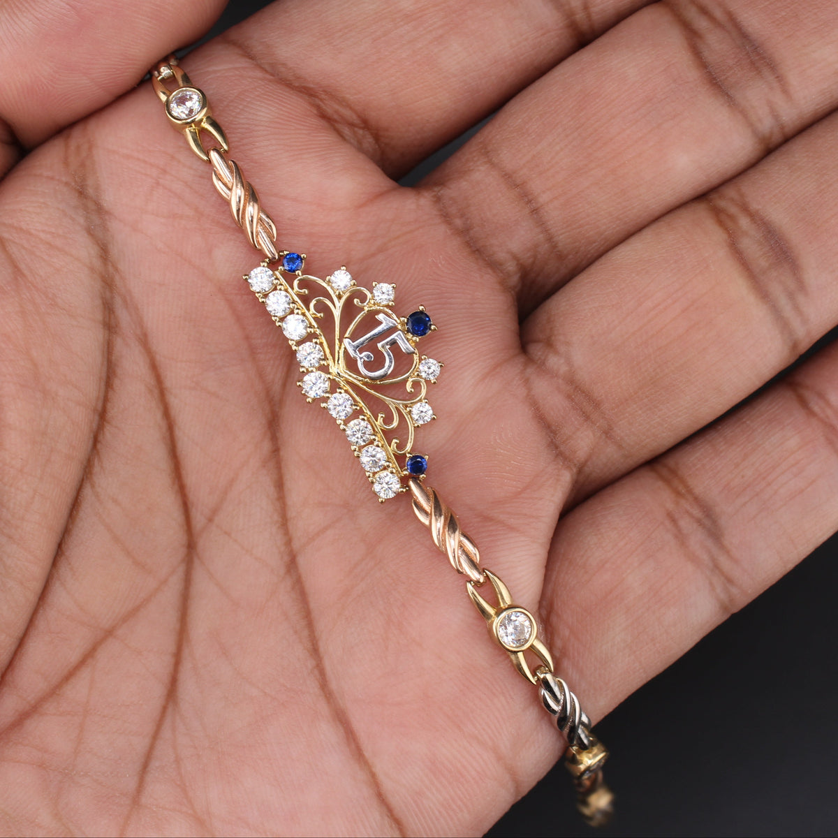 10K Gold Quinceanera Bracelet Blue Stones