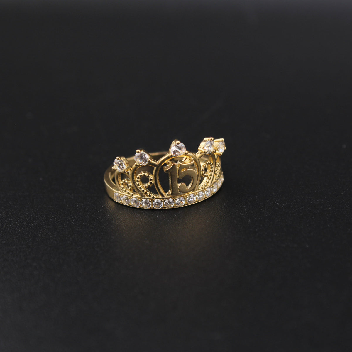 Real 10K Gold Quinceanera Crown Ring