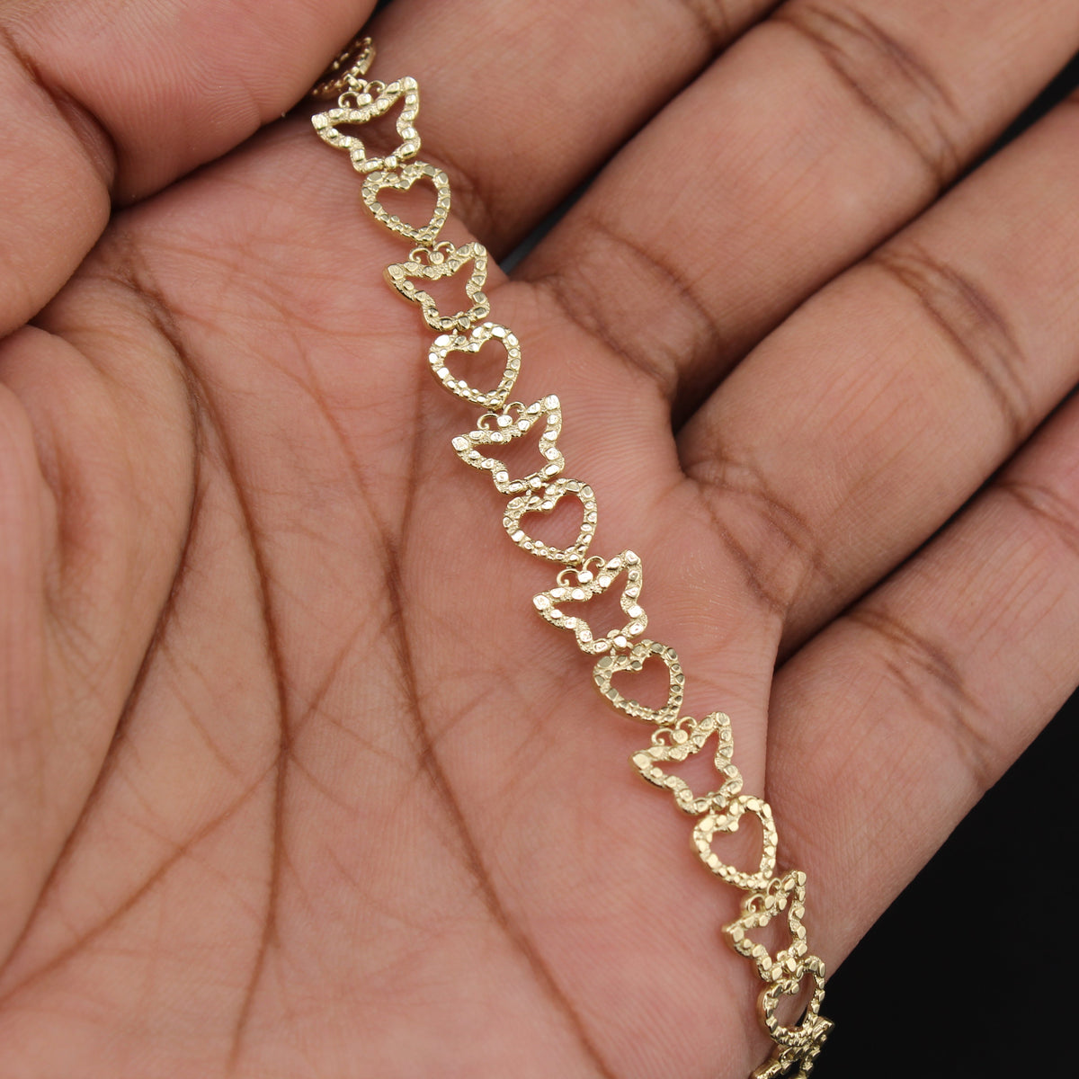 10K Gold Nugget Bracelet Butterfly & Heart