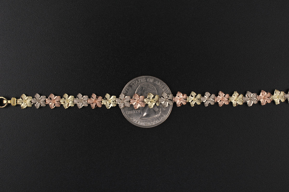 10K Gold TriColor Flower Hibiscus Bracelet