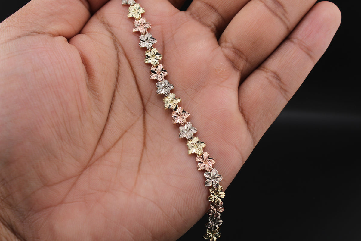 10K Gold TriColor Flower Hibiscus Bracelet