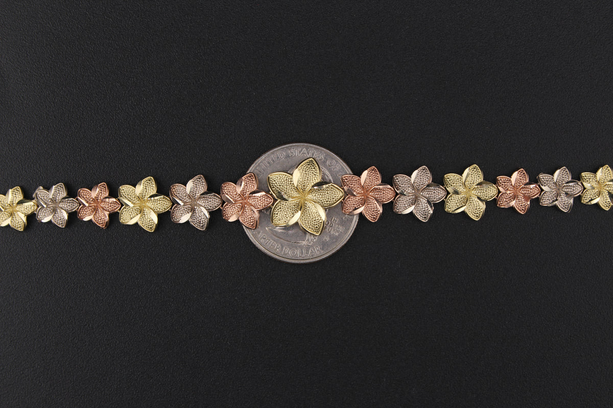 10K TriColor Pulmeria Flower Bracelet